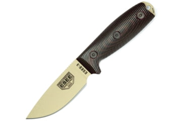 Image of Esee Model 3 3D Fixed Blade Desert Knife, 3.88 desert tan powder coated 1095HC steel blade, Black and red 3D machined G10 handle, 3PMDT-004