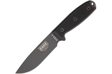 Image of Esee Model 4 Gunsmoke Knife, 9in Overall, 4.5in Powder Coated 1095Hc Steel Blade, Black G10 Handle, Gunsmoke Blade, Black Molded Plastic Sheath With Clip Plate Attachment, ESEE-4P-TG-B
