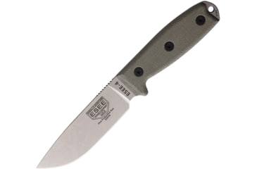Image of Esee Model 4 S35VN Micarta Knife, 4.5 stonewash finish S35VN stainless drop point b, Green linen micarta handle, ESEE-4PS35V