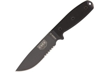 Image of Esee Model 4 Serrated Tactical Fixed Blade Knife, 9in, 4.5in, 1095 Carbon Steel, Partially Serrated, Black, Handle ES4STGB