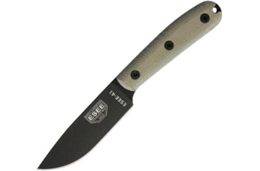 Image of Esee Model 4 Traditional Knife, 9in Overall, 4.5in Black Powder Coated 1095Hc Steel Drop Point, Green Canvas Micarta Handle, Black Kydex Sheath, ESEE-4HM-K