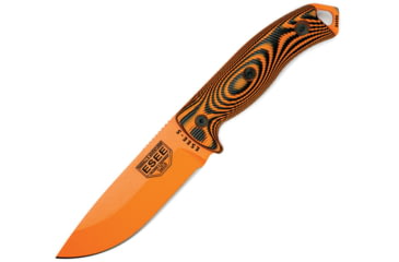Image of Esee Model 5 Fixed Blade Orange Knife, 5.25 orange powder coated 1095HC steel blade, Black and orange 3D machined G10 handle, 5POR-006