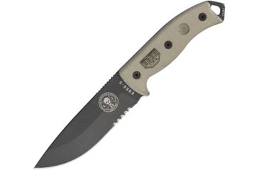 Image of Esee Model 5 Serrated Tactical Fixed Blade Knife, 5.25in, 1095 Carbon Steel, Partially Serrated, Canvas Micarta Handle ES5STG