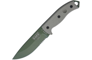 Image of Esee Model 5 Survival Fixed Knife, Sheath, 5.25in, Serrated,OD Green Blade,OD Green Micarta Handle,Pommel RC5SOD