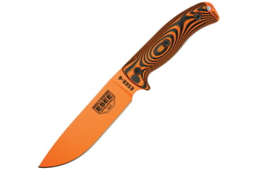 Image of Esee Model 6 Fixed Blade Orange Knife, 5.25 orange powder coated 1095HC steel blade, Black and orange 3D machined G10 handle, 6POR-006