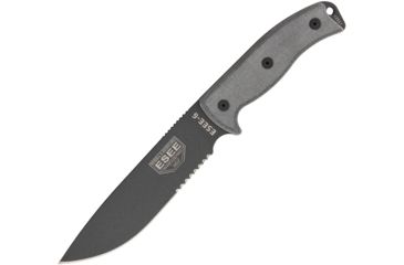 Image of Esee Model 6 Serrated Tactical Fixed Blade Knife, 5.75in, 1095 Carbon Steel, Partially Serrated, Linen Micarta Handle ES6STG