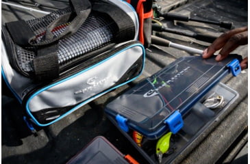 Image of Evolution Outdoor Fishing 4 Latch 3600 Waterproof Tackle Tray, 2 pack, Smoke/Blue/Orange, 3600, 31015-EV