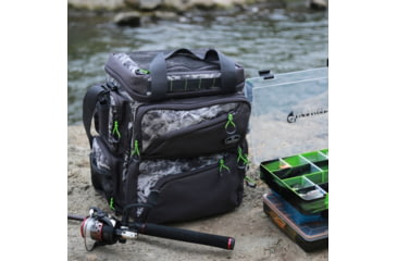 Image of Evolution Outdoor Large Mouth Double Decker Tackle Backpack, Mossy Oak Elements / Grey / White / Green, 14in x 12in x 14.75in, 31021-EV