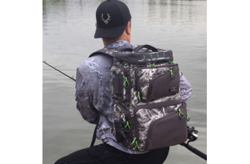 Image of Evolution Outdoor Large Mouth Double Decker Tackle Backpack, Mossy Oak Elements / Grey / White / Green, 18in x 16in x 7.5in, 34002-EV