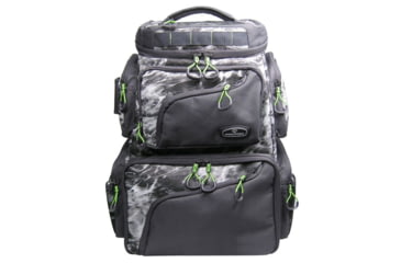 Image of Evolution Outdoor Large Mouth Double Decker Tackle Backpack, Mossy Oak Elements / Grey / White / Green, 18in x 16in x 7.5in, 34002-EV