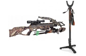 Image of Excalibur Crossbow Matrix 310 Crossbow, w/SMF Scope Mossy Oak Infinity, 3200 W/ Vanguard Veo Shooting Stick