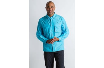 Image of ExOfficio Air Strip Long Sleeve Shirt - Men's, River Blue, Small, 10012035-5303-S
