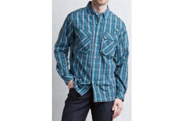 Image of ExOfficio Air Strip Macro Plaid Long Sleeve Shirt - Men's -Dk Atlantic-Small