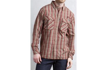 Image of ExOfficio Air Strip Macro Plaid Long Sleeve Shirt - Men's -Dk Brick-XX-Large