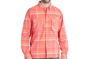 Image of ExOfficio Air Strip Macro Plaid Long Sleeve Shirt - Men's -Fire Opal-X-Large