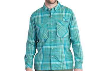 Image of ExOfficio Air Strip Macro Plaid Long Sleeve Shirt - Men's -Riviera-Medium