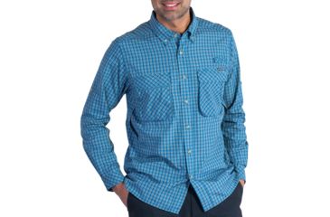 Image of ExOfficio Air Strip Micro Plaid Long Sleeve Shirt - Men's-Atlantic-Large