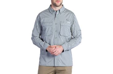Image of ExOfficio Air Strip Micro Plaid Long Sleeve Shirt - Men's-Black/White-Small