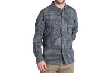 Image of ExOfficio Air Strip Micro Plaid Long Sleeve Shirt - Men's-Cinder-Large