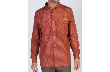 Image of Air Strip Micro Plaid Long Sleeve Shirt - Mens-Burnt Brick-Small