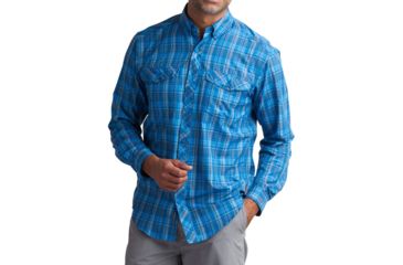 Image of ExOfficio Minimo Plaid Long Sleeve Shirt - Men's -Navy-Large