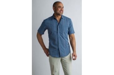 Image of ExOfficio Salida Ombre Plaid Short Sleeve Shirt Men's, Indigowash, L 10023146-5990_L