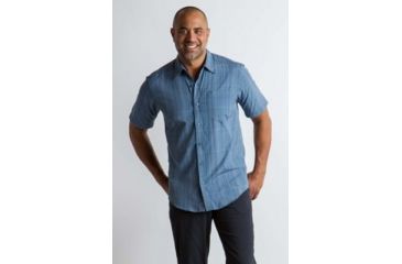 Image of ExOfficio Salida Ombre Plaid Short Sleeve Shirt Men's, Indigowash, L 10023146-5990_L