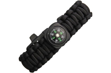 Image of Explorer Paracord Bracelet With Compass, Black, Fits Wrist Up To 7.5in In Circumference, Compass, Firestrike, Whistle, E-014C BLACK-EXP61