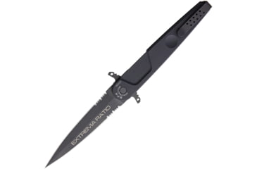 Image of Extrema Ratio BF4 Contractor Linerlock Folding Knife, 4.75in, Black Anodized Aluminum Handle, N690 SS Partially Serrated Double Edge Dagger w/Black Mil-C-13924 Burnishing, 04.1000.0498/BLK