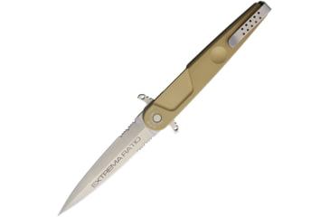 Image of Extrema Ratio BF4 Contractor Linerlock Folding Knife, 4.75in Stonewash Partially Serrated N690 SS Dagger Blade, Desert Tan Anodized Aluminum Handle, Double Edge Blade, Desert tan, 04.1000.0498/DW
