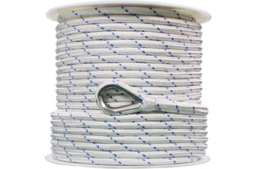 Image of Extreme Max Boattector Double Braid Nylon Anchor Line With Thimble - 1/2in x 250ft, White w/ Blue Tracer, 3006.2519