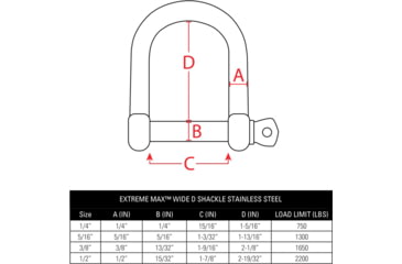 Image of Extreme Max Boattector Stainless Steel Wide D Shackle, 5/16in, Pack of 4, 3006.8228.4