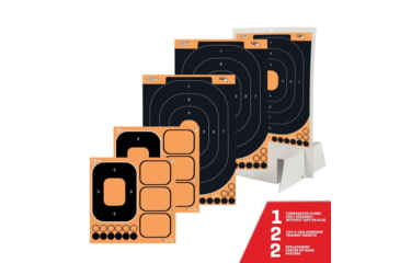 Image of Allen EZ Aim Adhesive Firearm Trainer Kit Paper Targets w/Target Stand, 12 x 18 in, Splash, 2-Targets, Replacement Centers, 10-Ring Replacement Pasters, Black, 15548