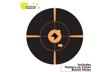 Image of EZ-Aim Adhesive Paper Splash Shooting Targets, Crosshair Bullseye, 12-Pack, Black/Orange, 12 in x 12 in, 15376
