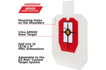 Image of EZ-Aim Hardrock AR500 IPSC Silhouette Shooting Target, White/Red/Black, 14.875 in x 9 in, 15371