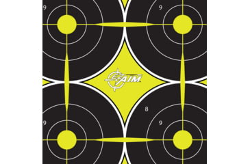 Image of EZ-Aim Non-Adhesive Paper Splash Shooting Targets, 6 Spot Bullseyes, 8-Pack, Black/Chartreuse, 12 in x 18 in, 15355