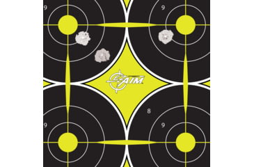 Image of EZ-Aim Non-Adhesive Paper Splash Shooting Targets, 6 Spot Bullseyes, 8-Pack, Black/Chartreuse, 12 in x 18 in, 15355