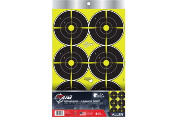 Image of EZ-Aim Non-Adhesive Paper Splash Shooting Targets, 6 Spot Bullseyes, 8-Pack, Black/Chartreuse, 12 in x 18 in, 15355