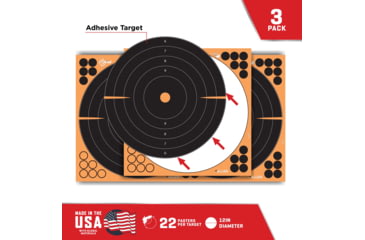 Image of EZ-Aim Splash Reactive Adhesive Paper Shooting Targets, Bullseye, 12in Square, 3-Targets Per Pack, Black/Orange, 15580