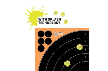 Image of EZ-Aim Splash Reactive Adhesive Paper Shooting Targets, Bullseye, 12in Square, 3-Targets Per Pack, Black/Orange, 15580