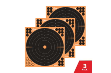 Image of EZ-Aim Splash Reactive Adhesive Paper Shooting Targets, Bullseye, 12in Square, 3-Targets Per Pack, Black/Orange, 15580