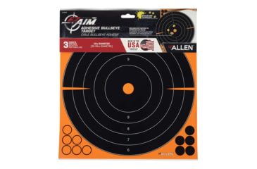 Image of EZ-Aim Splash Reactive Adhesive Paper Shooting Targets, Bullseye, 12in Square, 3-Targets Per Pack, Black/Orange, 15580
