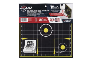 Image of EZ-Aim Splash Reactive Paper Shooting Targets, Sight-In Grid, Peel Away Target Pad, 12.5in Square, 30-Pack, Black/Chartreuse, 15211-30