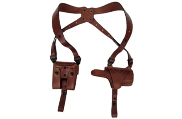 Image of Falco Holsters Horizontal Leather Shoulder Holster with a Harness and Double Magazine Pouch, 7195