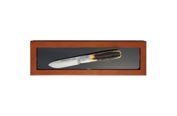 Image of Fallkniven GP Stag Linerlock Folding Knife, 3in Satin Laminate Cobalt Steel Spear Point Blade, Stag Handle, SS Bolster, Comes With Wooden Glass Top Display Box, GPS
