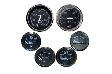 Image of Faria Beede Instruments Box Set of 6 Gauges - Speed, Tach, Fuel Level, Voltmeter, Water, Temp &amp; Oil PSI - Chesapeake Black w/Stainless Steel Bezel 74919