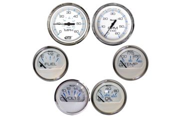Image of Faria Beede Instruments Chesapeake White w/Stainless Steel Bezel Boxed Set of 6 - Speed, Tach, Fuel Level, Voltmeter, Water Temperature &amp; Oil PSI 74673