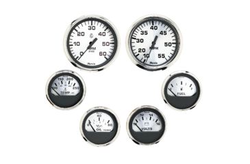 Image of Faria Beede Instruments Spun Silver Box Set of 6 Gauges f/ Inboard Engines - Speed, Tach, Voltmeter, Fuel Level, Water Temperature &amp; Oil 74666