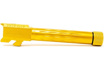 Image of Faxon Firearms Gen 2-5 Match Pistol Barrel w/ Patented Flame Fluting, Glock, Glock 19, 9mm, 1-10 Twist, Threaded, TiN PVD, GB910N19LGQ-T-PTIN