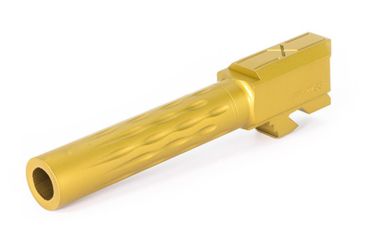 Image of Faxon Firearms Glock Match Series Flame Fluted Barrel, Glock 19, Match, Compact, Gen 2-5, 9mm SAAMI, 416-R Stainless QPQ Nitride, Std. Length, TiN Coated, Black Nitride, GB910N19LGQ-N-TiN